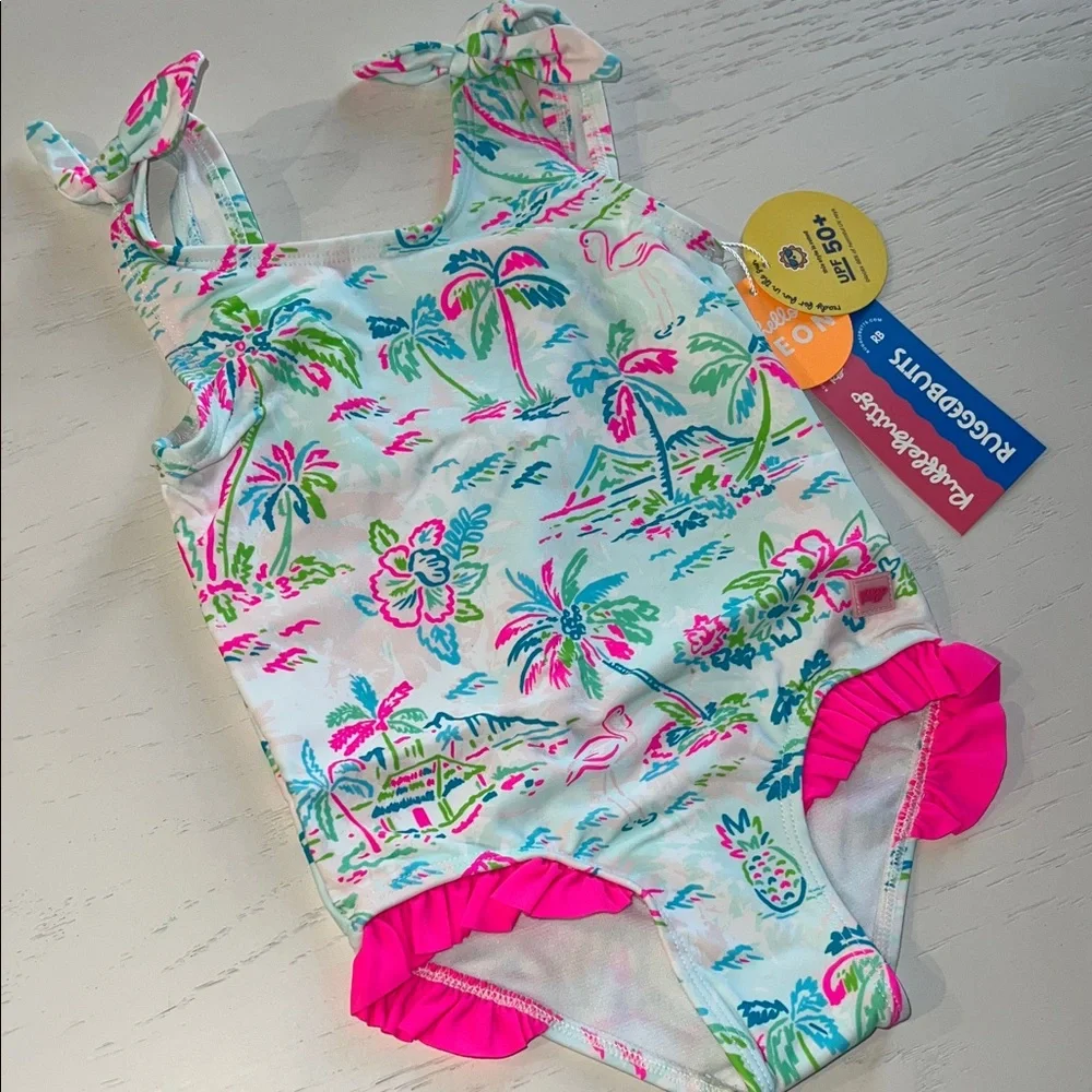 Rufflebutts Neon Tropical Girl One Piece Swimsuit 2T 3T 6